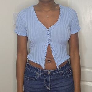 SHEIN Light Blue Ruffled Crop Top